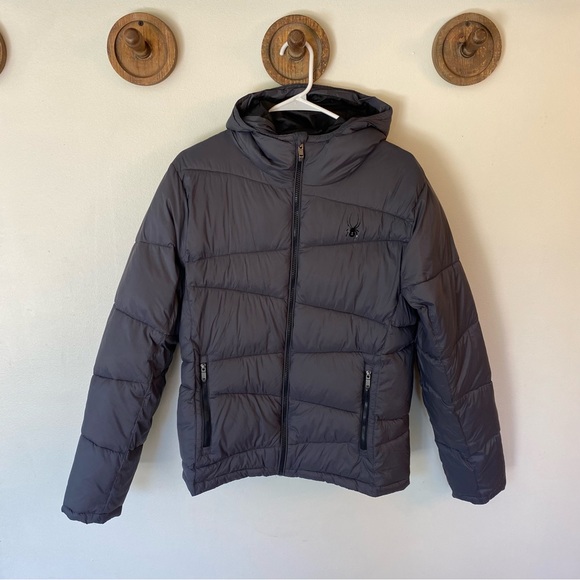 Spyder mens insulated polar grey hooded puffer jacket coat size small